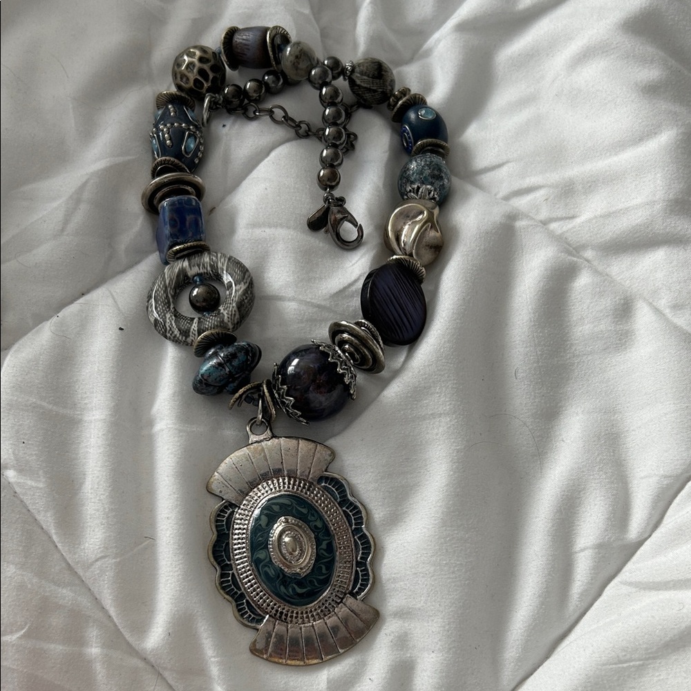 Treska Blue and Silver Statement Necklace